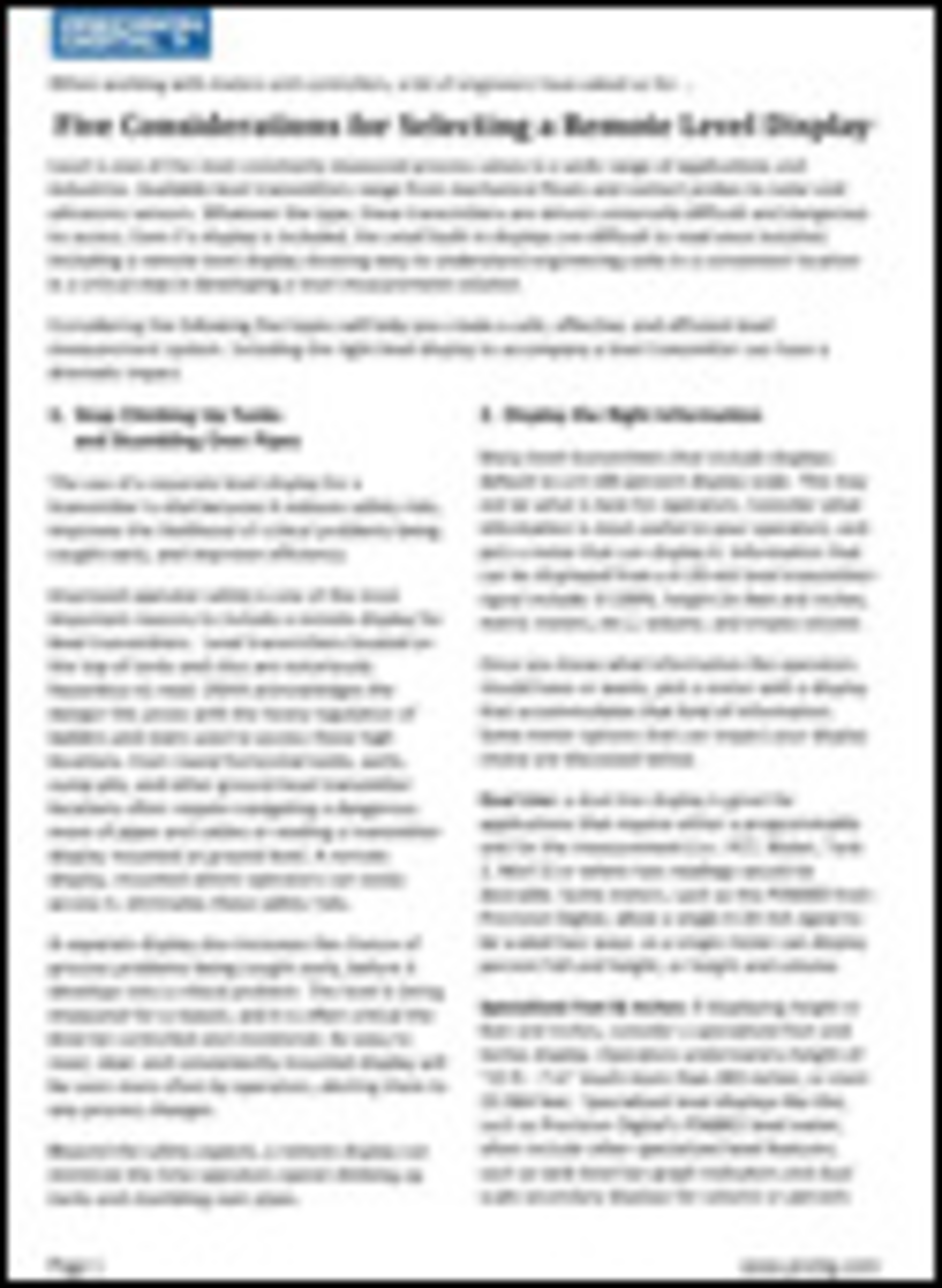 Precision Digital Logo Remote Level Display Paper