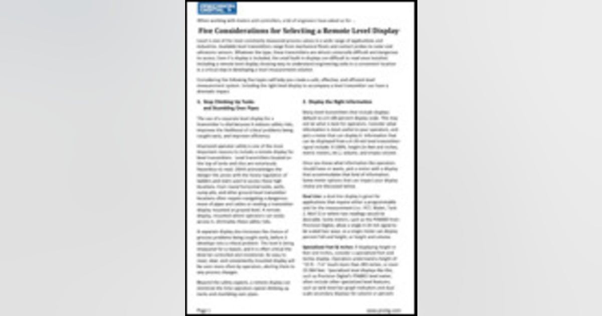 5 Key Considerations for Selecting a Remote Level Display | P.I ...