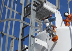 Wireless vibrating fork switches are used for the high and low level alarms. (Courtesy Emerson Process Management) Wireless vibrating fork switches are used for the high and low level alarms. (Courtesy Emerson Process Management)