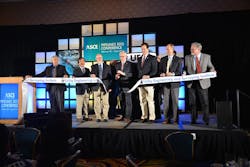 ASCE&rsquo;s President Robert D. Stevens, Ph.D., P.E., F.ASCE (cutting ribbon) and inaugural UESI President Randall C. Hill, P.E., F.ASCE (to left of Stevens )unveiled the new Utility Engineering and Surveying Institute in a ribbon-cutting ceremony Aug. 24 at ASCE&rsquo;s 2015 Pipelines Conference in Baltimore, Maryland. (Photo courtesy: ASCE)