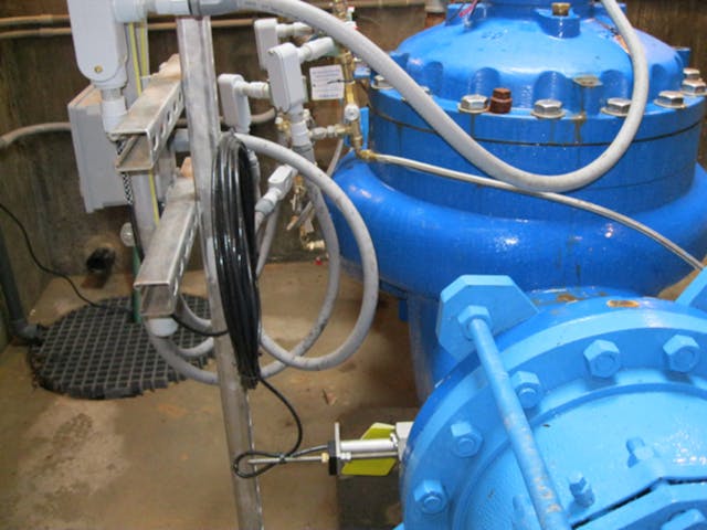 The second type of PRV implemented in the system was equipped with two pressure-reducing pilot controls with different set points. (Courtesy Singer Valve)
