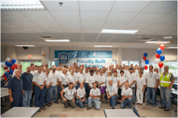 Over 300 employees celebrated their pride in American production at Xylem&rsquo;s Auburn and Seneca Falls, New York, facilities on Aug. 11, 2015. Employees produce and hand-assemble nearly 2,500 Goulds Water Technology brand pumps each day. (Photo courtesy Xylem)