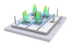 The POETS ERC aims to pack more power into less space for electrical technologies on the move by integrating novel 3-D cooling circuitry, power converters and algorithms for smart power management. Shown here is a spatial model of thermal loads generated in a candidate electronic system. The distribution of temperature is superimposed on the two-dimensional layout of individual chip sets. (Photo Credit: Professor Alan Mantooth at University of Arkansas) The POETS ERC aims to pack more power into less space for electrical technologies on the move by integrating novel 3-D cooling circuitry, power converters and algorithms for smart power management. Shown here is a spatial model of thermal loads generated in a candidate electronic system. The distribution of temperature is superimposed on the two-dimensional layout of individual chip sets. (Photo Credit: Professor Alan Mantooth at University of Arkansas)