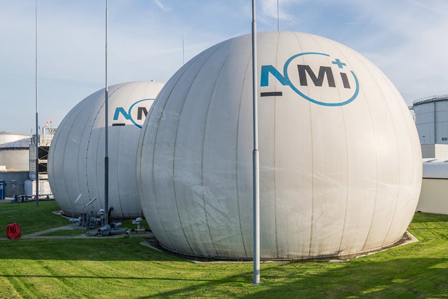 Natural gas storage balloons at NMi Euroloop gas flow calibration facility.