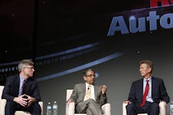 Blake Moret (left), senior vice president for Rockwell Automation, engages with customers during a panel discussion at Automation Fair 2015 about smart technology and data analytics for process optimization. Blake Moret (left), senior vice president for Rockwell Automation, engages with customers during a panel discussion at Automation Fair 2015 about smart technology and data analytics for process optimization.