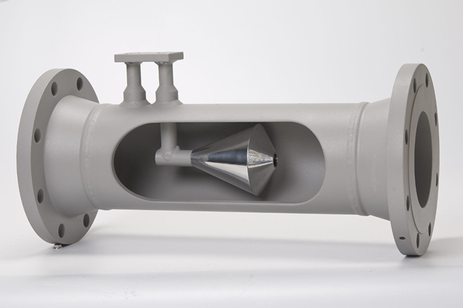 Cameron&rsquo;s NuFlo DP cone meter cutaway with direct-mount instrument connection. Courtesy of Cameron