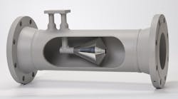 Cameron’s NuFlo DP cone meter cutaway with direct-mount instrument connection. Courtesy of Cameron Cameron’s NuFlo DP cone meter cutaway with direct-mount instrument connection. Courtesy of Cameron