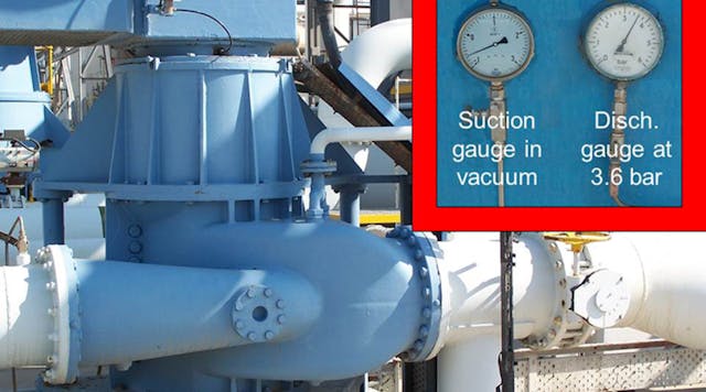 Image 1. The suction pressure gauge indicates the pump is in vacuum. Courtesy of Bachus Inc.