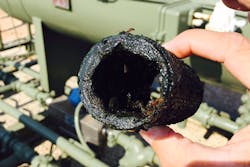 Image 3. Paraffinic coating at a Bakken formation LACT unit. Courtesy of Micro Motion Inc. Image 3. Paraffinic coating at a Bakken formation LACT unit. Courtesy of Micro Motion Inc.