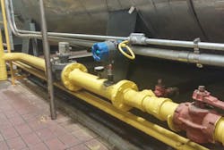 Thermal mass flow meter measuring natural gas flow to an industrial boiler. (Courtesy of Magnetrol International) Thermal mass flow meter measuring natural gas flow to an industrial boiler. (Courtesy of Magnetrol International)