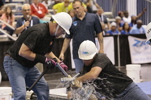 Teams compete in the Hydrant Hysteria demonstration at last year&rsquo;s AWWA Conference &amp; Exposition. Photo courtesy of AWWA.