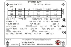 Figure 1. A motor’s nameplate shows how many full load amps at how many volts the motor uses. Figure 1. A motor’s nameplate shows how many full load amps at how many volts the motor uses.