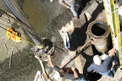 Field maintenance of dam cylinder. All images courtesy of Hunt Valve Inc.