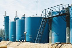 Oil storage tanks in a Houston, Texas oil field. Oil storage has become an increasingly important issue because the supply of available oil has increased. All images courtesy of Flow Research Inc.