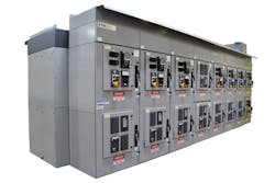 This drive is an example of a back-to-back lineup of synchronous transfer for oil platform applications. The drives and starters are manufactured at the same facility and tested as an integrated lineup.