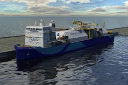 Example rendering of Bernhard Schulte&rsquo;s LNG bunkering vessel to be produced in partnership with H&oslash;glund Marine Automation. Image courtesy of H&oslash;glund.