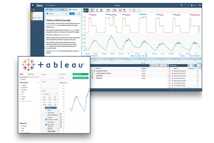 Seeq and Tableau interfaces. Image courtesy of Seeq