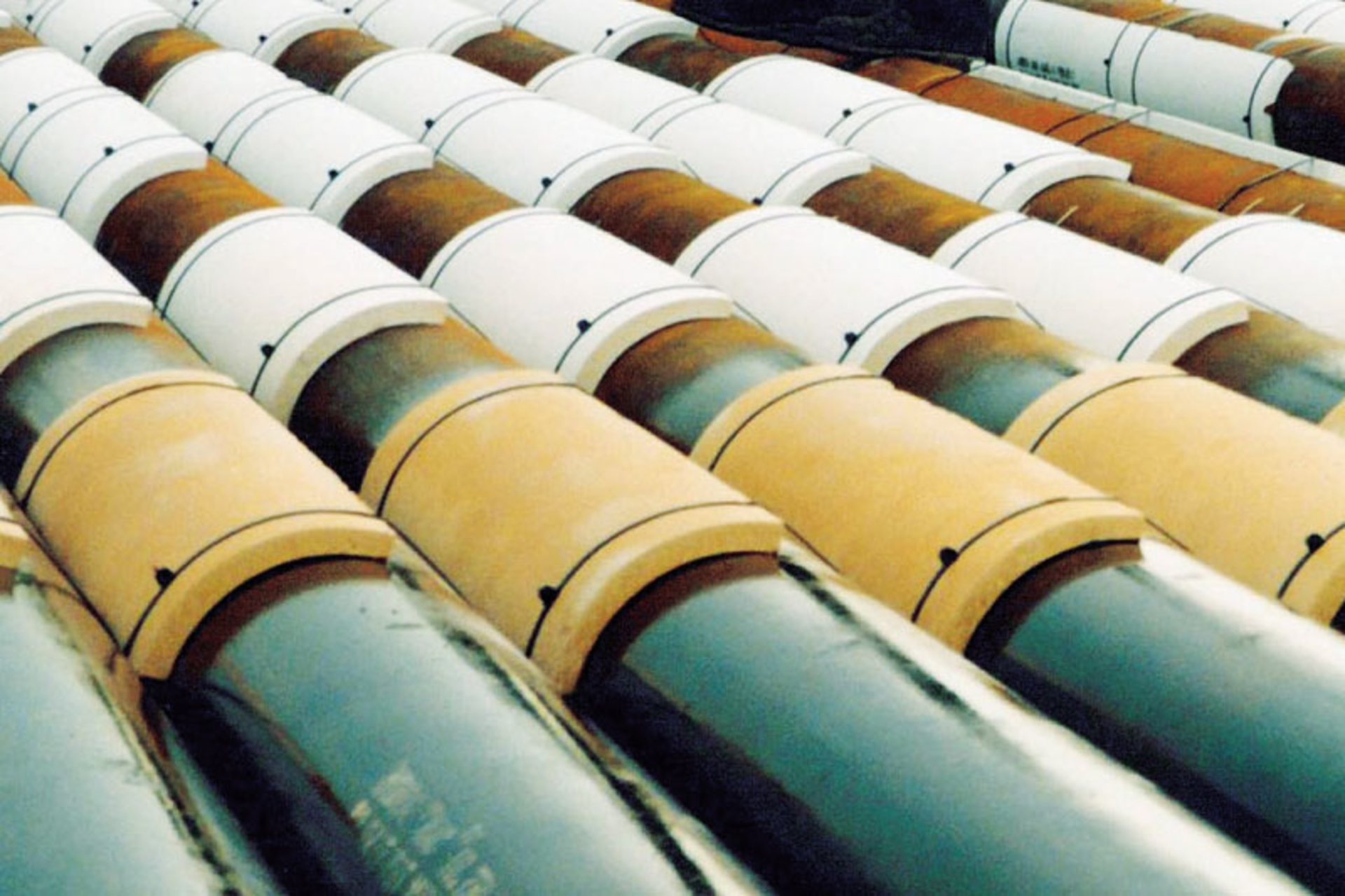 Two different foam compositions installed on pipe to guarantee additional annular volume. All images courtesy of Trelleborg Offshore