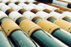 Two different foam compositions installed on pipe to guarantee additional annular volume. All images courtesy of Trelleborg Offshore Two different foam compositions installed on pipe to guarantee additional annular volume. All images courtesy of Trelleborg Offshore