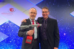 Endress+Hauser developers Dr. Wolfgang Drahm (left) and Dr. Martin Anklin (right) with the Swiss technology award. Image courtesy of Endress+Hauser Endress+Hauser developers Dr. Wolfgang Drahm (left) and Dr. Martin Anklin (right) with the Swiss technology award. Image courtesy of Endress+Hauser