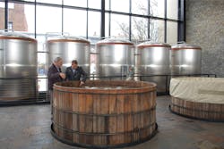 Alltech’s cypress wood tanks hold fermented whiskey wash that is about 8 percent alcohol. From the tanks, the wash moves to the wash still in which it is heated, vaporized and condensed to become 23 percent alcohol. All graphics courtesy of Flottweg Separation Technology Alltech’s cypress wood tanks hold fermented whiskey wash that is about 8 percent alcohol. From the tanks, the wash moves to the wash still in which it is heated, vaporized and condensed to become 23 percent alcohol. All graphics courtesy of Flottweg Separation Technology