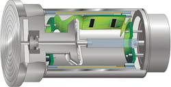 Figure 2. A condensation-resistant pressure instrument — such as this Endress+Hauser Deltapilot with a Contite sensor — is impervious to condensation-related drift because it has no vent to ambient air. The green section is a low-pressure side diaphragm. Figure 2. A condensation-resistant pressure instrument — such as this Endress+Hauser Deltapilot with a Contite sensor — is impervious to condensation-related drift because it has no vent to ambient air. The green section is a low-pressure side diaphragm.