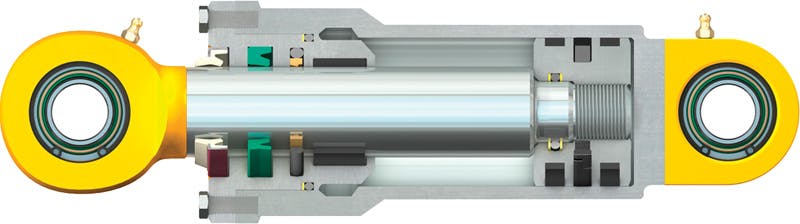 Example of a hydraulic cylinder integrating seals between various components. All graphics courtesy of SKF USA Inc.