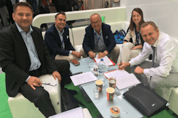 From left to right: Krzysztof Doroszkiewicz Distribution Lead at Tapflo Group, Hakan Ekstrand COO at Tapflo Group, Börje Johansson owner of Taplflo Group, Emelie Johansson, Gerard Santema EMEA Sales Director Industrial Pumps & Mixers at SPX FLOW. Graphic courtesy of SPX FLOW From left to right: Krzysztof Doroszkiewicz Distribution Lead at Tapflo Group, Hakan Ekstrand COO at Tapflo Group, Börje Johansson owner of Taplflo Group, Emelie Johansson, Gerard Santema EMEA Sales Director Industrial Pumps & Mixers at SPX FLOW. Graphic courtesy of SPX FLOW