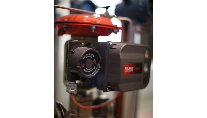 Figure 3. A globe valve, such as this Baumann 24000SVF paired with FIELDVUE DVC6200 Digital Valve Controller, is designed to provide better throttling control than a butterfly valve as well as diagnostic capabilities.