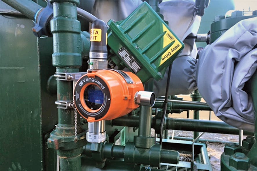 WirelessHART gas detector mounted on a separation unit skid at a natural gas well pad. All images courtesy of United Electric Controls