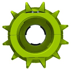 Figure 3. (Below) Side view of rotating buoyancy modules engineered to roll on the seafloor, reducing lateral friction and berm creation Figure 3. (Below) Side view of rotating buoyancy modules engineered to roll on the seafloor, reducing lateral friction and berm creation