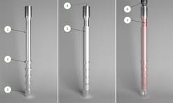 Figure 4. Rawwater&rsquo;s bismuth plug anatomy: 1. Mandrel | 2. Mandrel rib | 3. Mandrel skirt | 4. Internal heater (cold) | 5. Bismuth alloy reservoir | 6. Cross-over adaptor | 7. Internal heater (hot)