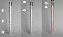 Figure 4. Rawwater’s bismuth plug anatomy: 1. Mandrel | 2. Mandrel rib | 3. Mandrel skirt | 4. Internal heater (cold) | 5. Bismuth alloy reservoir | 6. Cross-over adaptor | 7. Internal heater (hot) Figure 4. Rawwater’s bismuth plug anatomy: 1. Mandrel | 2. Mandrel rib | 3. Mandrel skirt | 4. Internal heater (cold) | 5. Bismuth alloy reservoir | 6. Cross-over adaptor | 7. Internal heater (hot)