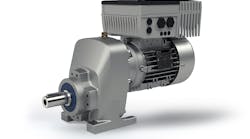 Figure 1. Single stage NORDBLOC.1 helical gear unit with an energy-efficient motor and NORDAC FLEX frequency inverter. All images courtesy of NORD DRIVESYSTEMS