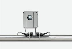 Figure 1. The Siemens Sitrans FS230 clamp-on ultrasonic flow system combines a Sitrans FST030 digital transmitter with Sitrans FSS200 external sensors. Figure 1. The Siemens Sitrans FS230 clamp-on ultrasonic flow system combines a Sitrans FST030 digital transmitter with Sitrans FSS200 external sensors.