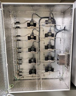 Figure 3. To provide isolation from the hazardous- rated zone, the electronic pilot regulators are mounted externally in an environmentally controlled chamber. Figure 3. To provide isolation from the hazardous- rated zone, the electronic pilot regulators are mounted externally in an environmentally controlled chamber.