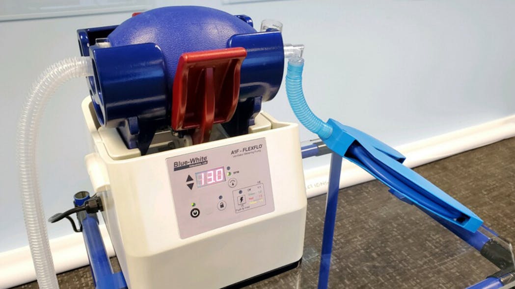Blue-White&rsquo;s ventilator is currently in long-term testing and is being submitted to the U.S. Food and Drug Administration for approval.
