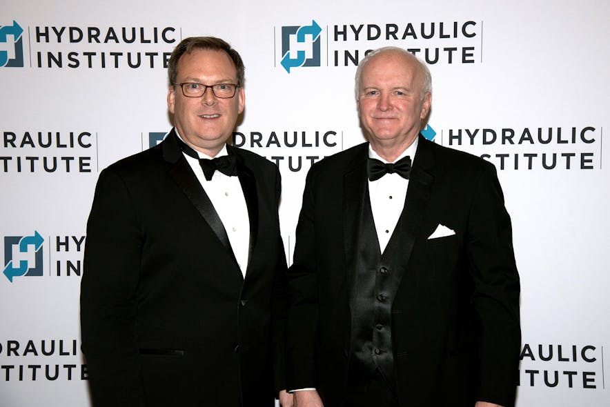 Michael Michaud, executive director of the Hydraulic Institute, and Jim Swetye, Grundfos technical training manager, February 2020.