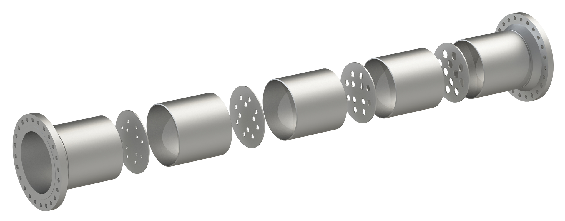 Figure 1. Exploded view of multistage multi-hole restriction orifice assembly.