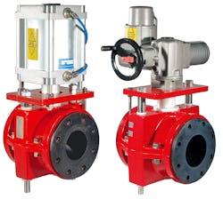 Figure 3. Pinch valves can be operated with various types of actuation methods such as pneumatic, electric, hydraulic or manual operation. Figure 3. Pinch valves can be operated with various types of actuation methods such as pneumatic, electric, hydraulic or manual operation.