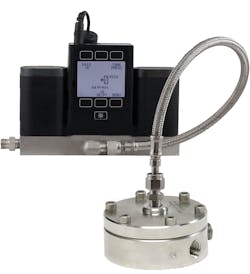 Figure 7. Dome-loaded direct-sealing diaphragm valve with an electronic controller for PID back pressure control cascading to temperature control. Figure 7. Dome-loaded direct-sealing diaphragm valve with an electronic controller for PID back pressure control cascading to temperature control.