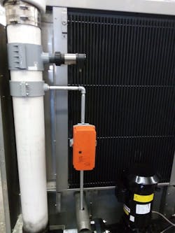 Figure 2. The conductivity control option uses an AutomationDirect ProductivityOpen control system to monitor a conductivity sensor and then operate a purge valve to maintain the optimum operating conditions while minimizing chemical use and avoiding water waste. Figure 2. The conductivity control option uses an AutomationDirect ProductivityOpen control system to monitor a conductivity sensor and then operate a purge valve to maintain the optimum operating conditions while minimizing chemical use and avoiding water waste.