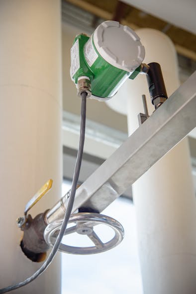 Figure 4. An insertion vortex flowmeter with handwheel retractor, metering steam entering a building.
