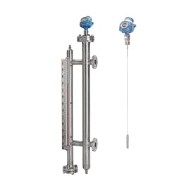 Figure 8. Guided wave radar maximizes signal and minimizes noise; shown here with and without chamber and magnetic level indication. Figure 8. Guided wave radar maximizes signal and minimizes noise; shown here with and without chamber and magnetic level indication.