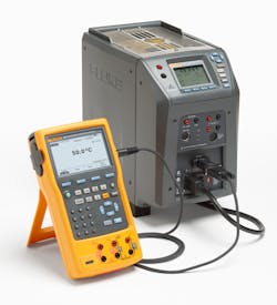 A Fluke 754 Documenting Process Calibrator and Fluke 9144 Field Metrology Well. A Fluke 754 Documenting Process Calibrator and Fluke 9144 Field Metrology Well.