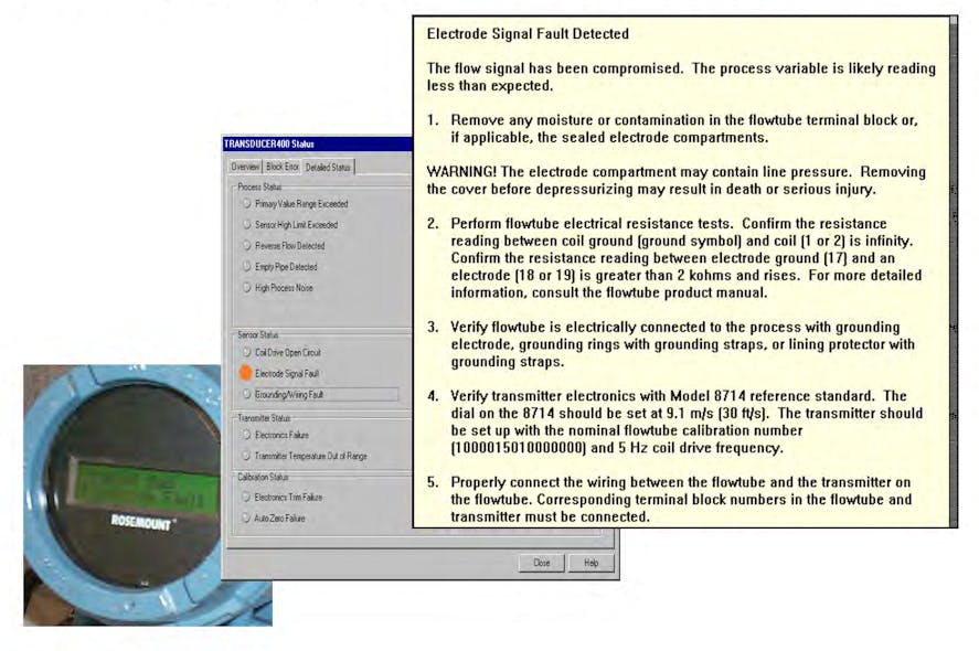 Figure 6. Asset management software immediately alerts maintenance to faults in field devices, with recommended remedial action.