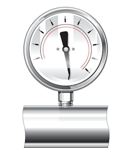 Figure 2. System pressure spikes are often indicated by a bent pointer. Unexpected spikes will cause the pointer to jump quickly and impact the pin, causing the damage.