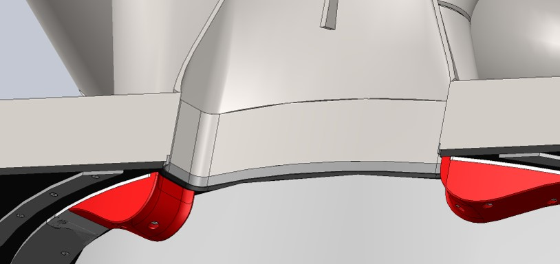 Figure 3: Sectioned view of tear-drop shaped Rheo-Kinetic Fairings retrofit to existing flow path for example shown in Figure 2.