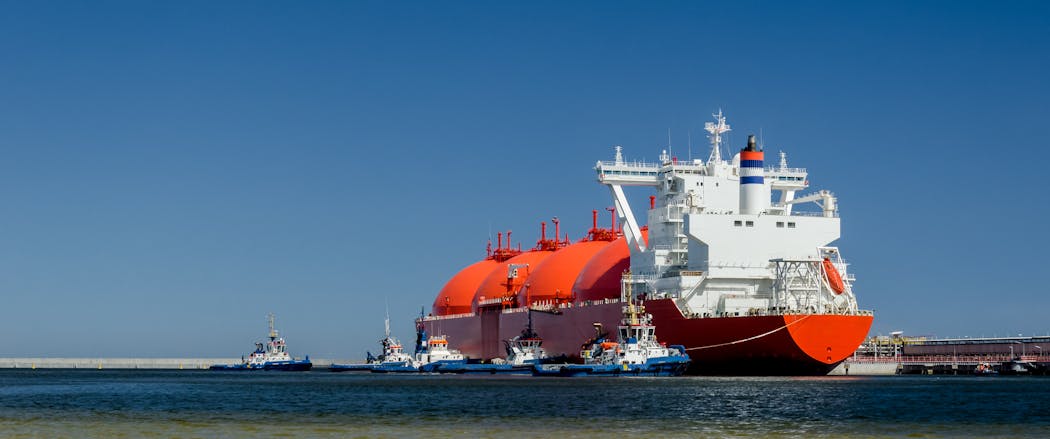 LNG (liquefied natural gas) tankers carry the liquefied natural gas around the world in special containers.