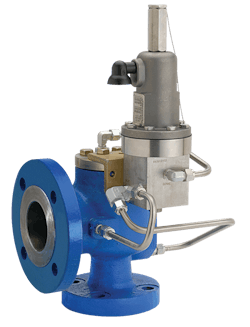 Figure 2. Pilot operated PRVs use system pressure to hold themselves shut. Opening is governed by a pilot valve, which is set at the specified opening pressure. Figure 2. Pilot operated PRVs use system pressure to hold themselves shut. Opening is governed by a pilot valve, which is set at the specified opening pressure.